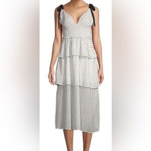 4si3nna Women's Black Paula Swiss Dot Smocked Tiered Dress Size small